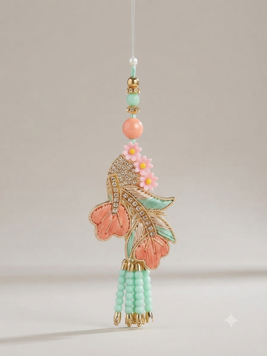 RichMade premium floral Bhai Bhabhi Rakhi Set with matching designer lumba featuring pastel beads, crystal stones, and elegant floral detailing for Raksha Bandhan