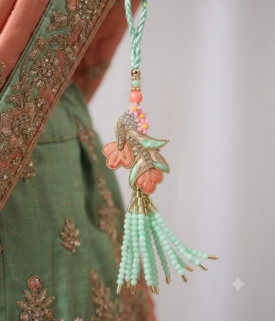RichMade premium floral Bhai Bhabhi Rakhi Set with matching designer lumba featuring pastel beads, crystal stones, and elegant floral detailing for Raksha Bandhan